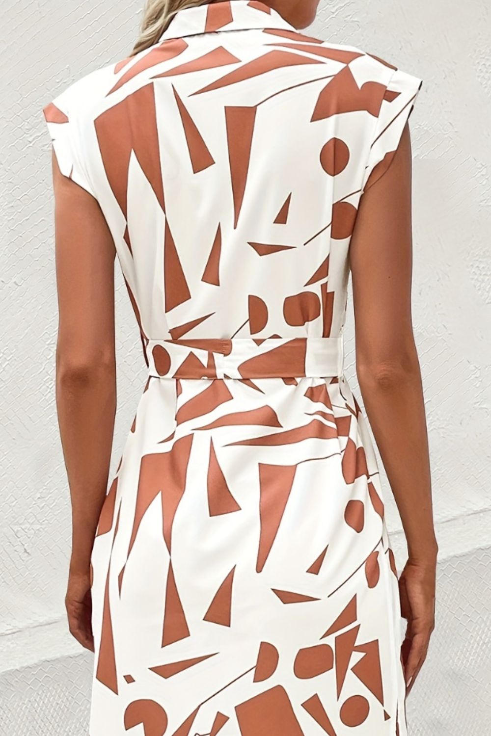 Printed Cap Sleeve Tie Waist Dress - store name